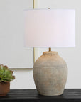 white shade table lamp styled