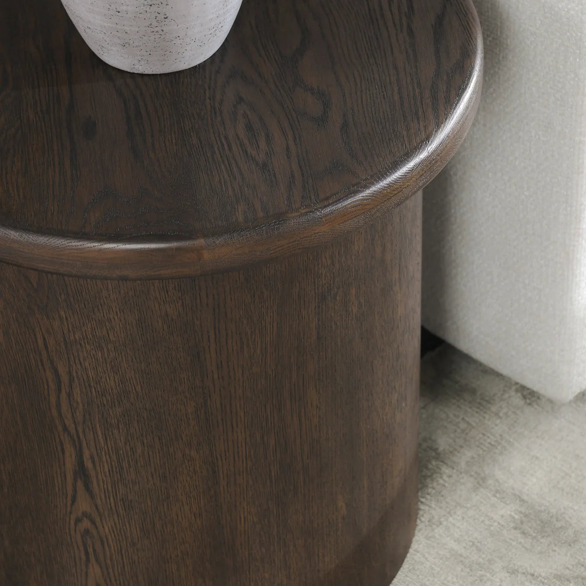 round oak accent table brown