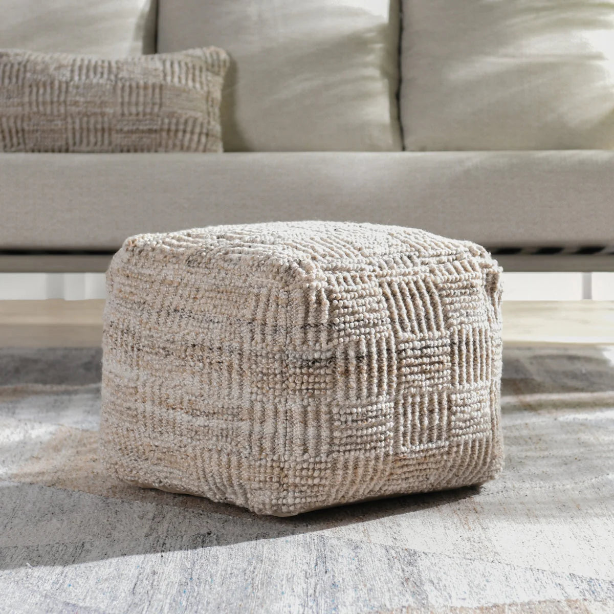 tan decorative pouf