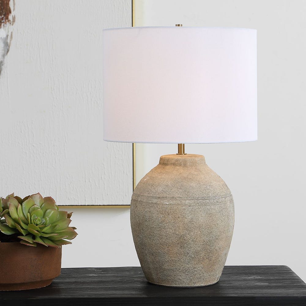 white shade table lamp styled