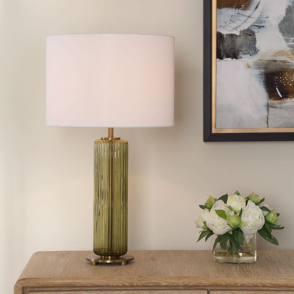 transparent green table lamp white shade
