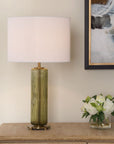 transparent green table lamp white shade