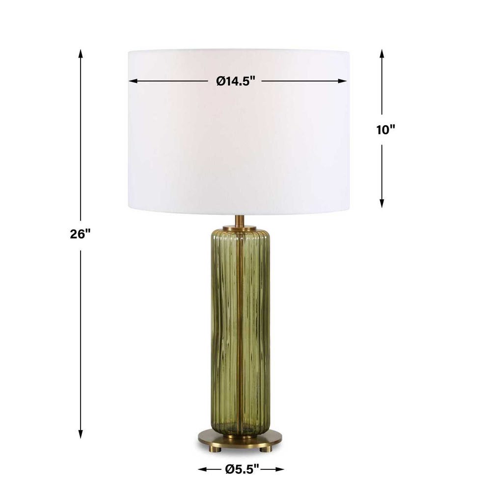 tall transparent green table lamp white shade