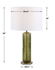tall transparent green table lamp white shade